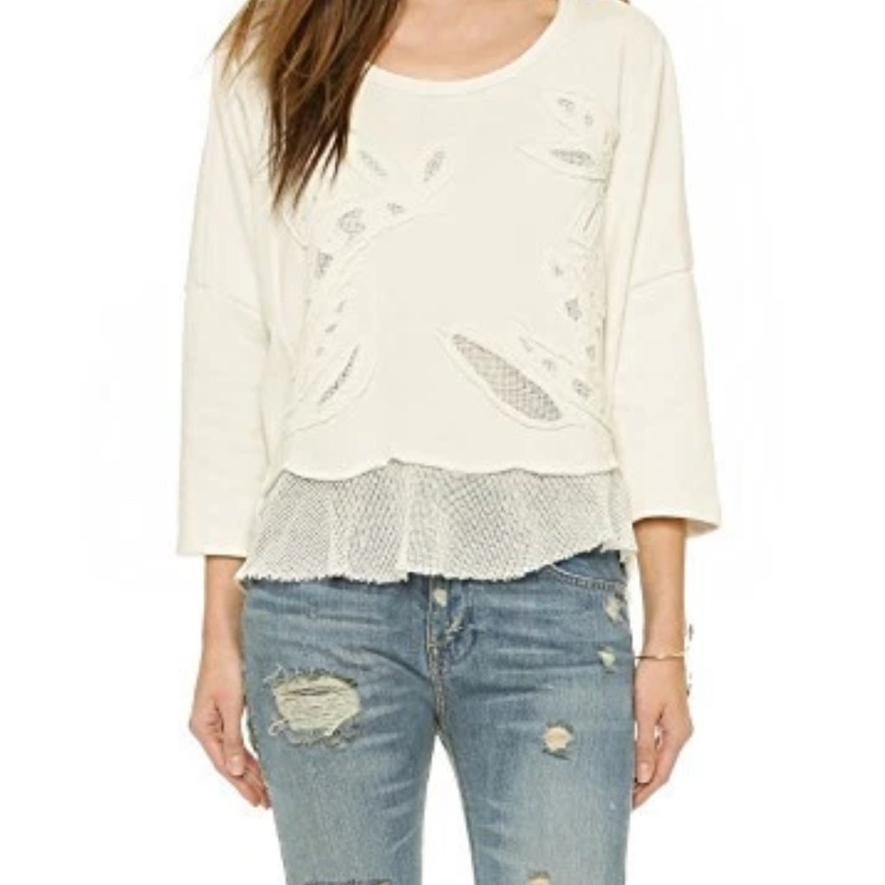 Free People Rainforest French Terry Pullover Top Ivory - M